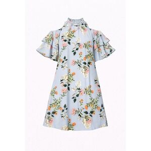 Parker Cold Shoulder Floral Ruffle Neck Tie Neck Dress Women's Size L